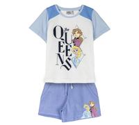 Camiseta y Pantalón Corto de Frozen - Color Blanco y Azul - Talla 4 Años - Elaborados con Algodón y Poliéster de 220 gsm - Estampado de Elsa y Anna - Producto Original Diseñado en España