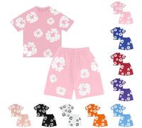 Camiseta y pantalones cortos, juego de 2 piezas para niñas y niños, unisex, de dos piezas, ropa de verano, chándal, traje de jogging, flores, traje de algodón, traje deportivo Y2k Streatwear Hip Hop