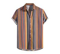 Camisetas a rayas Hombre Primavera Verano Camisas de un solo pecho Casual Rayas Estampado Playa Manga Corta Vacaciones Casual Camisas, marrón, XL