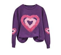 Camisetas acogedoras para el día de San Valentín para mujer, primavera, otoño, ocio, moda, estampado de amor, trajes para 2026, Morado (, XL