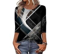 Camisetas Algodon Mujer, Casual Basica Personalizadas Elegante Cuello En V Lino Rock Cuello Redondo Estampado Lisas Verano Moda Manga 3/4 Floral Bonita Cómoda Verano Mujer,XL