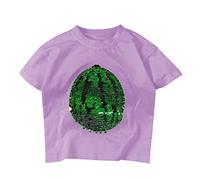 Camisetas altas para jóvenes y niñas, camiseta de lentejuelas cambiantes, camisetas de sandía, ropa de manga corta para niñas (morado, 120)
