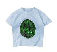 Camisetas altas para jóvenes y niñas, camiseta de lentejuelas cambiantes, camisetas de sandía, ropa de manga corta para niñas (azul, 110)