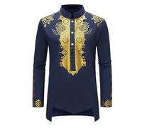 Camisetas árabes de línea larga para hombre Abaya Thobe Kaftan Cuello de banda Camisas simples Camisas musulmanas caftán thobe elegante moda masculina diseño tradicional, marine, 3XL