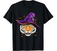 Camisetas Básicas Cuello Redondo tee Manga Corta Hombre Camiseta para Entrenamiento Deporte Gimnasio Sombrero De Bruja Tigre, Divertido Susurrador De Amantes De Los Tigres para Halloween XL