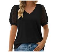 Camisetas básicas de manga larga y ajuste holgado para mujer, con cuello en V y mangas abullonadas, para verano y otoño 2024, S