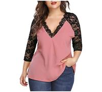 Camisetas Basicas Mujer Manga Chiffon Blase Talla 3/4 Tops Mujeres Lace Fashion Plus V Patchwork De Cuello Plus Tape
