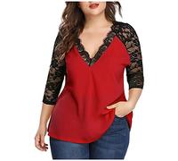 Camisetas Basicas Mujer Manga Chiffon Blase Talla 3/4 Tops Mujeres Lace Fashion Plus V Patchwork De Cuello Plus Tape