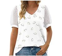 Camisetas básicas para mujer, ajuste holgado, camisetas largas para mujer, manga corta abombada, cuello en V, camiseta de verano y otoño, moda 2024, B-176 Blanco, XXL
