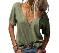 Camisetas básicas para mujer, Moda con cuello en V profundo manga corta,Tops casuales de media manga, camisetas sueltas casuales, verde, 4XL