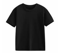 Camisetas/Camisetas de niño Camiseta de verano de manga corta para niños Algodón Top Cuello Redondo Deportes Ligero Casual Camisetas para Niñas Camiseta de Color Sólido de Tela Supersuave, Negro