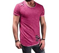Camisetas Casuales de Manga Corta para Hombre Camiseta Ajustada con diseño musculoso y Agujeros Rasgados