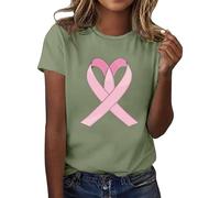Camisetas casuales genéricas para mujer con estampado de cinta de sensibilización sobre el cáncer de mama, manga corta, cuello redondo, estilo básico, para uso diario, Luz verde, S