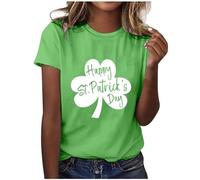 Camisetas casuales para mujer con cuello redondo StPatricks Day, estampado de letras de manga corta Tops vestido de verano para mujer con mangas, verde menta, M