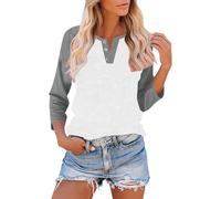 Camisetas casuales para mujer, talla grande, bloque de color, manga 3/4, ligera, básica, ligera, cómoda, deportiva, ajuste holgado, cuello redondo, tallas S-3XL, 001 y gris, L