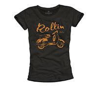 Camisetas Ciclomotor Mujer - Rollin 60s - Scooter Negra S