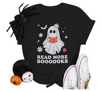 Camisetas clásicas de Halloween para mujer, cuello redondo, túnica de bruja, manga corta, moderna, para viajes, calavera, camisetas estampadas al aire libre, ropa de calle para mujer, Negro, S
