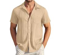 Camisetas con botones para hombre, camisas formales de trabajo, de manga corta, ajuste regular, cuello vuelto, camiseta elástica con textura, camiseta casual de verano, ligera, para vacaciones, playa