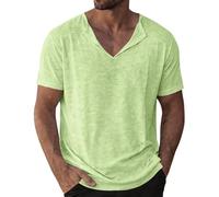 Camisetas con cuello en V para hombre, camisetas de cáñamo para hombre, ajuste holgado, manga corta, cuello de abuelo, camisetas casuales refrescantes que absorben la humedad, ropa de verano para uso