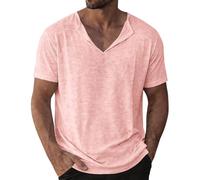 Camisetas con cuello en V para hombre, camisetas de cáñamo para hombre, ajuste holgado, manga corta, cuello de abuelo, camisetas casuales refrescantes que absorben la humedad, ropa de verano para uso