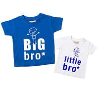Camisetas con inscripción en inglés «Big Bro» y «Little Bro», set de camisetas para hermanos bebés en color azul o rojo, disponible en tallas de 0 a 6 meses, hasta 14 a 15 años azul azul Talla:Little 0-6 Months Big 9-11 Years