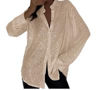 Camisetas con lentejuelas mujer elegante plata manga larga camisetas brillantes Navidad camiseta Curvy Cardigan camiseta tallas grandes strass camisa noche brillo oro Blusa Año Nuevo Tops, verde caqui