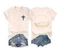 Camisetas cristianas para mujer, ajuste holgado, con texto en inglés "Early Will I Seek You", camisetas de verano 2026 con estampado de cruz de Jesús, camisetas de manga corta para mujer, beige, XXL