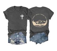 Camisetas cristianas para mujer, ajuste holgado, con texto en inglés "Early Will I Seek You", camisetas de verano 2026 con estampado de cruz de Jesús, camisetas de manga corta para mujer, gris, XXL