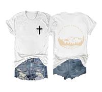 Camisetas cristianas para mujer, ajuste holgado, con texto en inglés "Early Will I Seek You", camisetas de verano 2026 con estampado de cruz de Jesús, camisetas de manga corta para mujer, blanco, M
