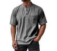 Camisetas de 1/4 botones para hombre, cuello de abuelo de manga corta, cuello de abuelo, camisetas de verano con bolsillo en el pecho, ajuste delgado, ligero, transpirable, color sólido, camiseta