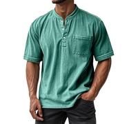 Camisetas de 1/4 botones para hombre, cuello de abuelo de manga corta, cuello de abuelo, camisetas de verano con bolsillo en el pecho, ajuste delgado, ligero, transpirable, color sólido, camiseta