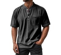 Camisetas de 1/4 botones para hombre, cuello de abuelo de manga corta, cuello de abuelo, camisetas de verano con bolsillo en el pecho, ajuste delgado, ligero, transpirable, color sólido, camiseta