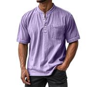 Camisetas de 1/4 botones para hombre, cuello de abuelo de manga corta, cuello de abuelo, camisetas de verano con bolsillo en el pecho, ajuste delgado, ligero, transpirable, color sólido, camiseta