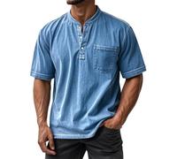 Camisetas de 1/4 botones para hombre, cuello de abuelo de manga corta, cuello de abuelo, camisetas de verano con bolsillo en el pecho, ajuste delgado, ligero, transpirable, color sólido, camiseta