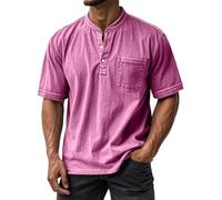 Camisetas de 1/4 botones para hombre, cuello de abuelo de manga corta, cuello de abuelo, camisetas de verano con bolsillo en el pecho, ajuste delgado, ligero, transpirable, color sólido, camiseta