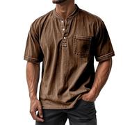Camisetas de 1/4 botones para hombre, cuello de abuelo de manga corta, cuello de abuelo, camisetas de verano con bolsillo en el pecho, ajuste delgado, ligero, transpirable, color sólido, camiseta