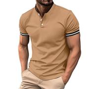 Camisetas de 1/4 botones para hombre, estilo informal, de manga corta, color liso, ajuste regular, ligeras, transpirables, lisas, polo, clásicas, cómodas, para primavera y verano, caqui, M