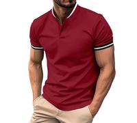 Camisetas de 1/4 botones para hombre, estilo informal, de manga corta, color liso, ajuste regular, ligeras, transpirables, lisas, polo, clásicas, cómodas, para primavera y verano, rosso, L