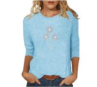 Camisetas de ajuste holgado para mujer, manga 3/4, cuello redondo, para otoño y verano 2024 Y2K, K-343 Azul Real Claro, M