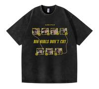 Camisetas De Algodón Lavadas En Negro, Camisas Calle Manga Corta con Estampado Gráfico BigGirlDon'tCry For Hombres, Mujeres Y Adolescentes(Black04,L)