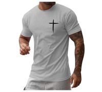 Camisetas de algodón para Hombre, Cuello Redondo, Manga Corta, Camiseta con Estampado de Cruz de Jesús, Informal, Ajustada, Camiseta de Verano, Camiseta con fe en Cristo