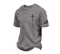 Camisetas de algodón para Hombre, Cuello Redondo, Manga Corta, Camiseta con Estampado de Cruz de Jesús, Informal, Ajustada, Camiseta de Verano, Camiseta con fe en Cristo
