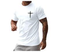 Camisetas de algodón para Hombre, Cuello Redondo, Manga Corta, Camiseta con Estampado de Cruz de Jesús, Informal, Ajustada, Camiseta de Verano, Camiseta con fe en Cristo