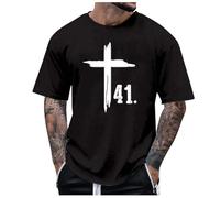 Camisetas de algodón para hombre, cuello redondo, manga corta, camiseta con estampado de Jesús Cruz, informal, corte ajustado, camiseta de Cristo, camiseta básica con impresión superior, camiseta