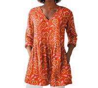 Camisetas de algodón para mujer, estilo bohemio, manga tres cuartos, talla grande, cuello en V, casual, elegante, con botones, flotante, a la moda, para salir, C-naranja., 3XL