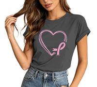 Camisetas de cáncer de pecho para mujer, cuello redondo, camiseta deportiva de conciencia, estampado floral, manga corta, ajuste holgado, camiseta de entrenamiento, camiseta de entrenamiento
