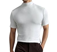 Camisetas de compresión de cuello alto para hombre 2026, para deportes, correr, salir, holgadas, atléticas, de moda, ajuste holgado, casual, cuello alto, vintage, lindas camisetas de verano, blanco, L