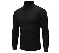 Camisetas de cuello alto para hombre, de cuello alto, color liso, manga larga, sin botones, de cuello alto, capa base, ajustada, Z12-black - Camiseta de cuello alto para hombre, M