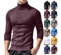 Camisetas de cuello alto para hombre, de manga larga, ajuste delgado, con cuello falso, básicas, para deporte y entrenamiento, de punto, suéteres de punto básicos, café, L