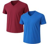 Camisetas de cuello en V para hombre, algodón peinado, preencogido, corte atlético, cuello reforzado, grandes como camisetas o camisetas deportivas, paquete de 2, Royal/Maroon, XXL